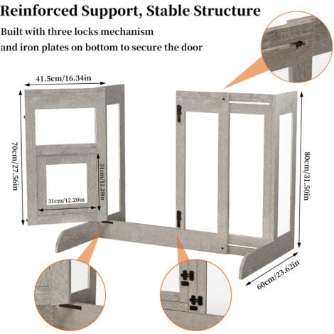Clear Tempered Glass Wood Freestanding Pet Gate Large Expandable Dog Barrier Pet Fence