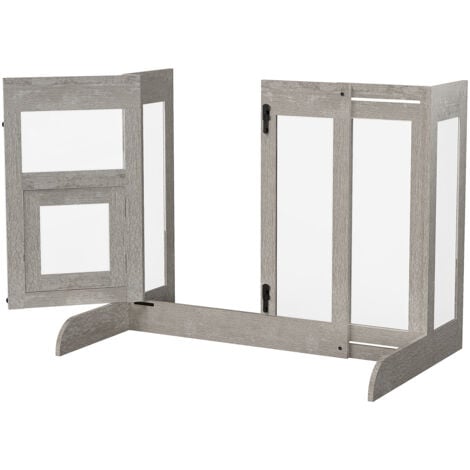 Clear Tempered Glass Wood Freestanding Pet Gate Large Expandable Dog Barrier Pet Fence