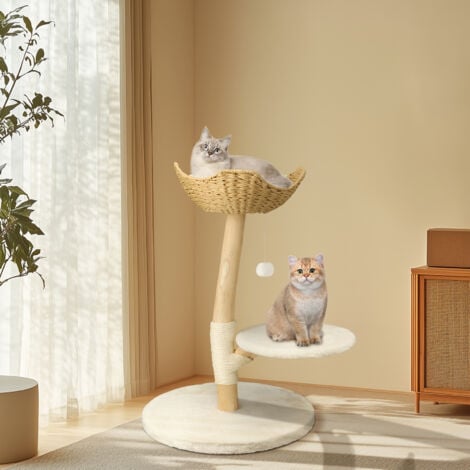 BingoPaw Wooden Cat Climbing Tree Fur Tower Single Branch Large Cat Condo Scratching Tree