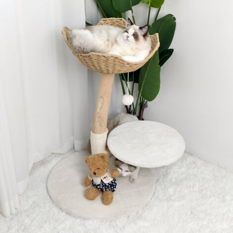 BingoPaw Wooden Cat Climbing Tree Fur Tower Single Branch Large Cat Condo Scratching Tree