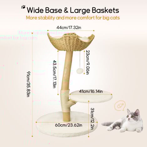 BingoPaw Wooden Cat Climbing Tree Fur Tower Single Branch Large Cat Condo Scratching Tree