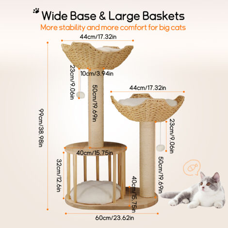 BingoPaw Cat Jumbo Scratching Post Tower Condo Large Kitten Climbing Tree Activity Centre