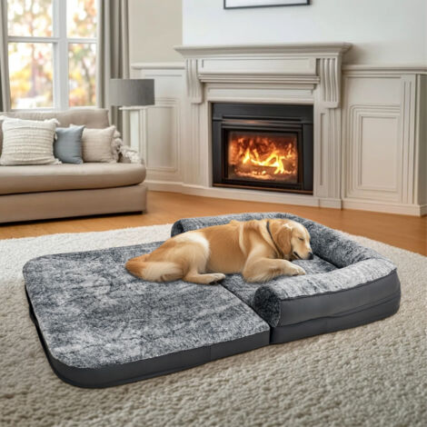BingoPaw Foldable Human Dog Bed for Adult, Orthopedic Foam Faux Fur Dog Bed Sofa Mattress