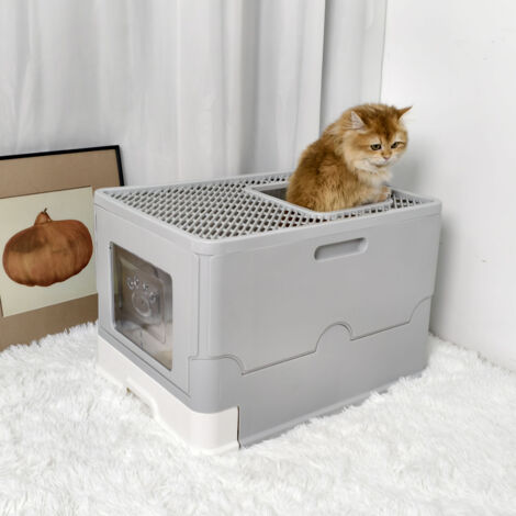 BingoPaw Foldable Enclosed Plastic Cat Litter Box with Lid XL Large Sized Litter Box for Big Cats