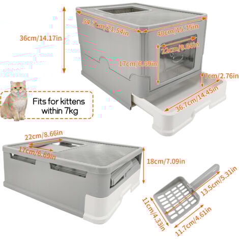 BingoPaw Foldable Enclosed Plastic Cat Litter Box with Lid XL Large Sized Litter Box for Big Cats