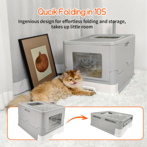 BingoPaw Foldable Enclosed Plastic Cat Litter Box with Lid XL Large Sized Litter Box for Big Cats