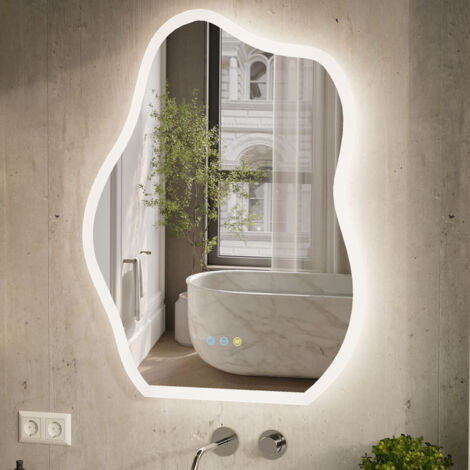 LUVODI Irregular LED Bathroom Mirror with Lights, Anti-Fog, Dimmable
