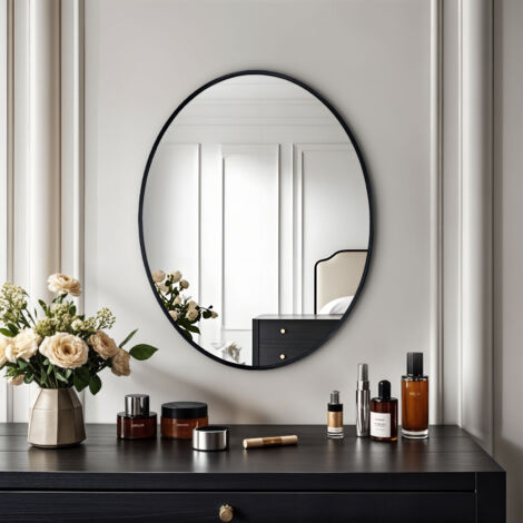 Black Aluminum Alloy Frame Oval Mirror Wall Mount Bathroom Mirrors Matte Black Frame - 70cm x 90cm