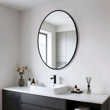 Black Aluminum Alloy Frame Oval Mirror Wall Mount Bathroom Mirrors Matte Black Frame - 60cm x 80cm (1/5)