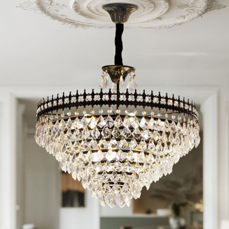 Dazzling Raindrop Crystal Chandelier Vintage Bronze Ceiling Hang Pendant Lights, 60cm