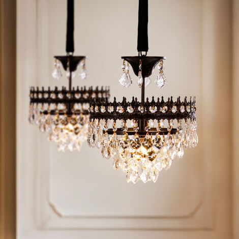 Dazzling Raindrop Crystal Chandelier Vintage Bronze Ceiling Hang Pendant Lights, 30cm