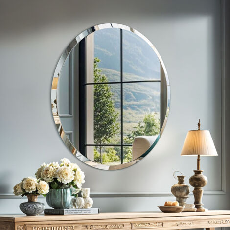Round Bathroom Mirror Wall Mounted Modern Stylish Design with Contemporary Bevelled Edges - 90cm (1/5)