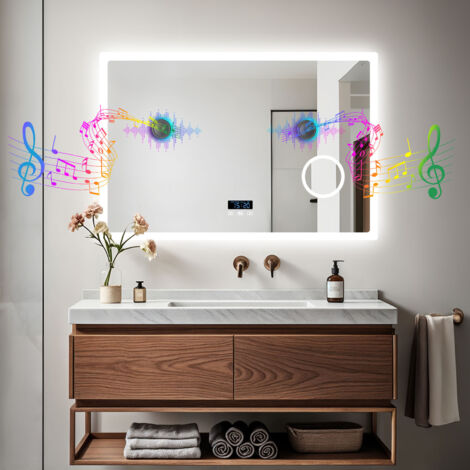 LUVODI Smart LED Bathroom Mirror with Bluetooth Speaker, Digital ...