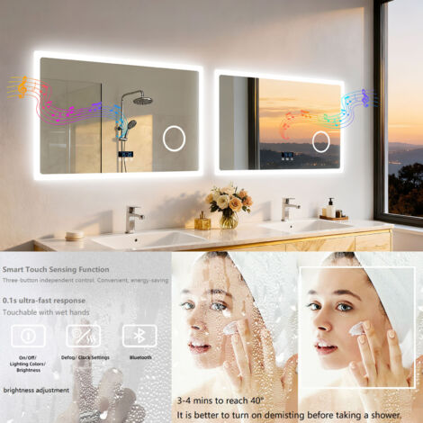LUVODI Smart LED Bathroom Mirror with Bluetooth Speaker, Digital ...