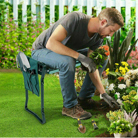 Folding Garden Kneeler Bench Stool Kneeling 2 Extra Thicken Pouch EVA Pad Seat 