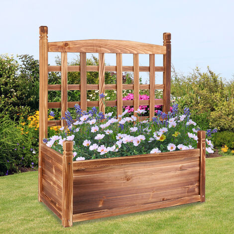 Wooden Garden Planter Plant Flowerpot Box With Trellis Support Patio Lattice , Small