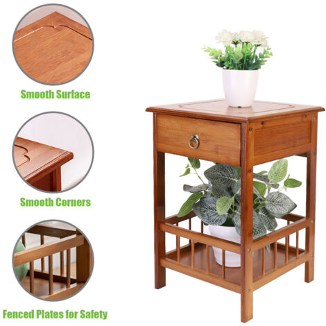 Telephone Table Plant Stand Bedside End Table Hall Lamp Wood Unit Side Drawer, Small 19 inch