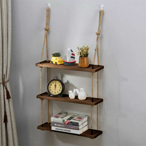 Wooden Hanging Shelf Window Wall Plant Rope Hanging Shelves for Kitchen  Bathroom