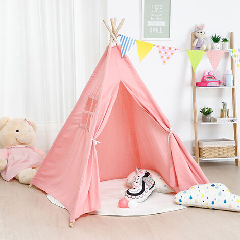Large Linen Kids Teepee Tent Childrens Wigwam Garden Playground Play House Gifts,Pink