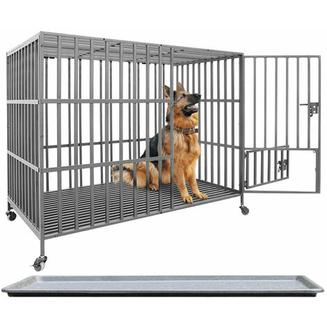 Large Heavy Duty Pet Dog Cage Strong Metal Crate Kennel Playpen with Wheels & Tray, Large 38 inch