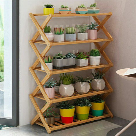 Folding Shoe Rack Bamboo Wooden Shelf Stand Storage Organizer Plant Pots Display - Small 68x25x69cm