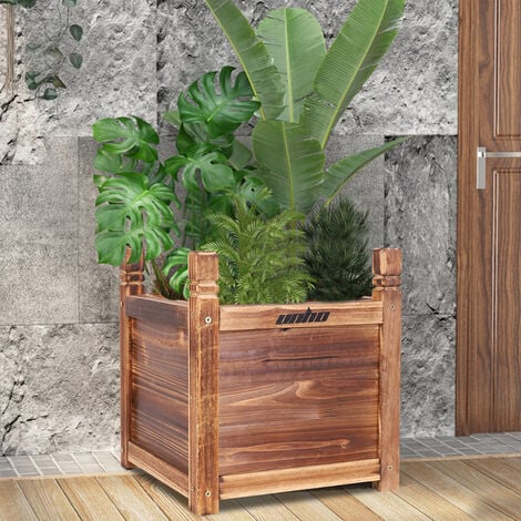 Wood Garden Plant Containers Deep Through Cask Flower Vegetable Raised Bed Box - 30 cm