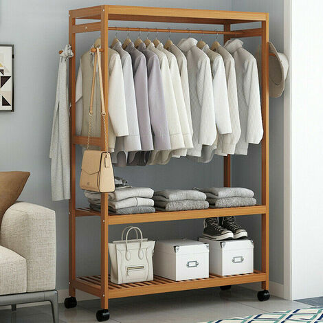 Wooden Clothes Rail Hanging Garment, Clothes Rail With Shelves And Shoe Rack