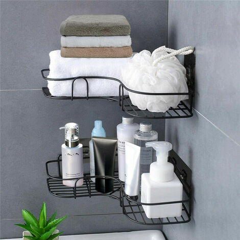 2Pcs Corner Shower Rack Shelf Bathroom Storage Organiser Basket Tidy Shelf  Black