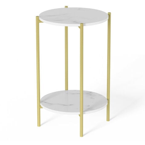 2 Tiers Solid Marble Top Round Coffee Table Lounge Living Room Modern Gold Legs