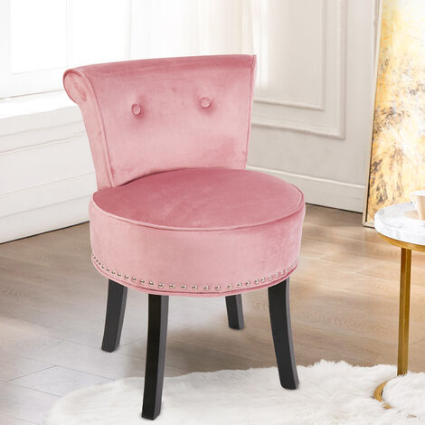 Upholstered Velvet Vanity Stool Chair with Wood Legs Bedroom Dressing Stool, Pink
