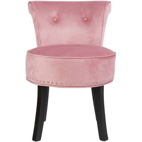Upholstered Velvet Vanity Stool Chair with Wood Legs Bedroom Dressing Stool, Pink