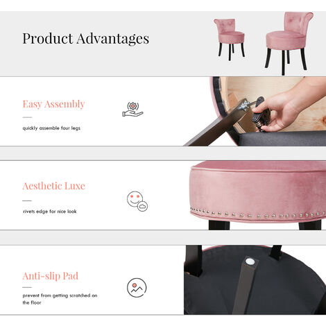Upholstered Velvet Vanity Stool Chair with Wood Legs Bedroom Dressing Stool, Pink