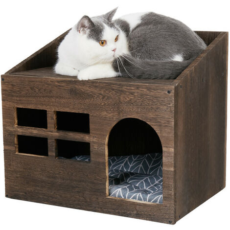 Wooden Cat House Puppy Cat Shelter Condo with Soft Cushion for Your Kitty