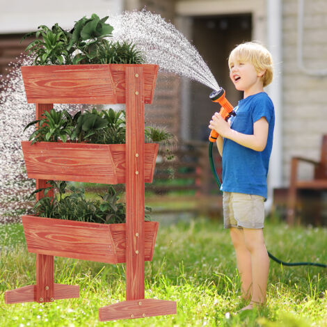3 Tiers Raised bed Solid Wood Garden Box, Raised Planter Large Outdoor Garden Bed (1/5)