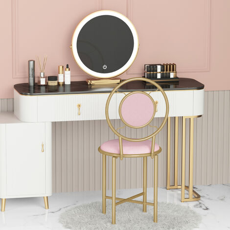 Velvet Dressing Table Chair Vanity Makeup Stool Thick Padded Round Backrest Bedroom Seat