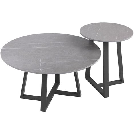 2x Round Marble Effect Matt Finish Dining Table Heavy Duty Rock Sofa Side Coffee Table