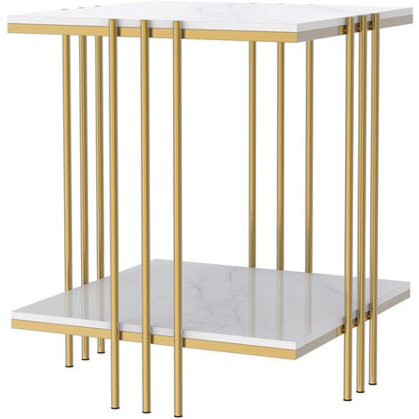Gold Frame Square Coffee Table, Modern Style Cocktail Table Sofa Side End Table Durable Metal Frame for Living Room Bedroom