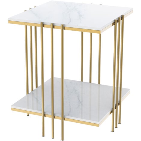 Gold Frame Square Coffee Table, Modern Style Cocktail Table Sofa Side End Table Durable Metal Frame for Living Room Bedroom
