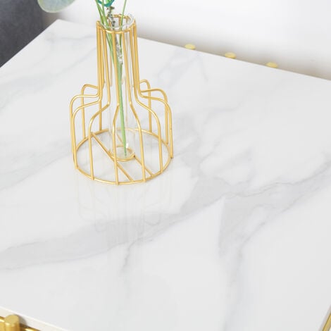 Gold Frame Square Coffee Table, Modern Style Cocktail Table Sofa Side End Table Durable Metal Frame for Living Room Bedroom