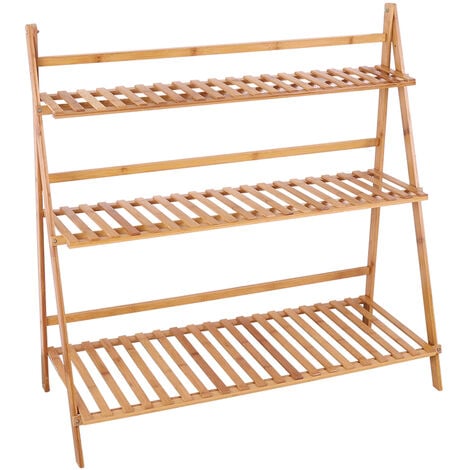 3 Tier Bamboo Plant Stand Outdoor Indoor Planter Flower Stand Folding Ladder Display Shelf, 100cm