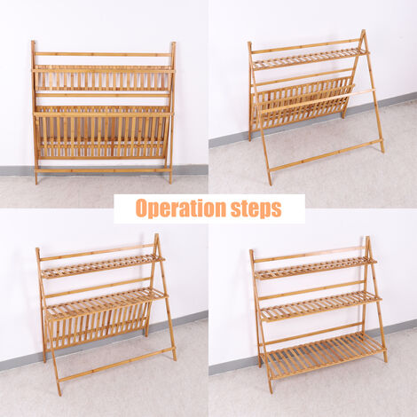 3 Tier Bamboo Plant Stand Outdoor Indoor Planter Flower Stand Folding Ladder Display Shelf, 100cm