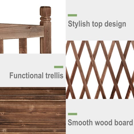 Rustic Wood Solid Garden Raised Bed with Trellis Planter Box