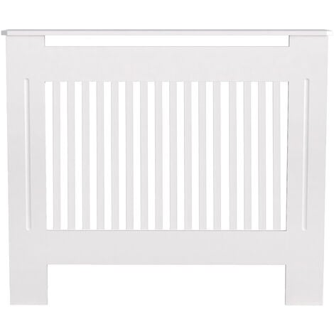 91cm Tall Radiator Cover Modern White Cabinet Vertical MDF Slats Wood Grill Furniture, Small 78 x 19 x 92.2cm
