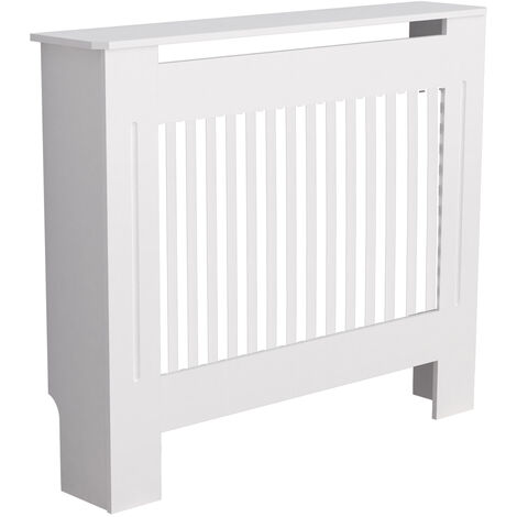 91cm Tall Radiator Cover Modern White Cabinet Vertical MDF Slats Wood Grill Furniture, Small 78 x 19 x 92.2cm