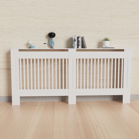 91cm Tall Radiator Cover Modern White Cabinet Vertical MDF Slats Wood Grill Furniture, Large 152 x 19 x 92.2cm