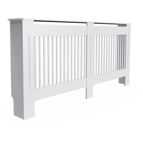 91cm Tall Radiator Cover Modern White Cabinet Vertical MDF Slats Wood Grill Furniture, Large 152 x 19 x 92.2cm