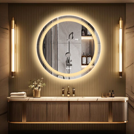 LUVODI Modern Round Illuminated LED Bathroom Mirror Touch Sensor + Demister, 900x900mm