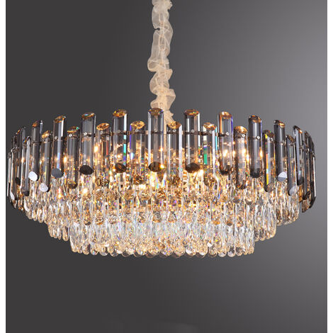 Elegant Modern Crystallite Ceiling Chandelier Light Clear Grey Crystal Chandelier Lamp, 40cm Diameter