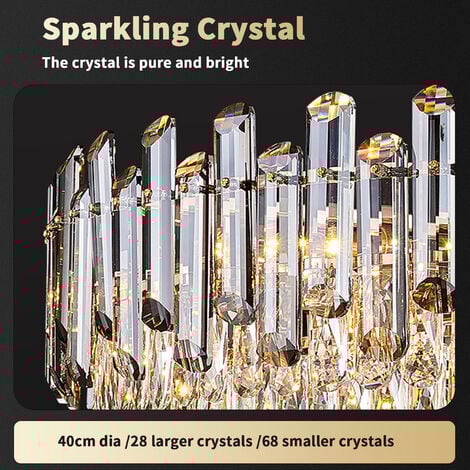 Elegant Modern Crystallite Ceiling Chandelier Light Clear Grey Crystal Chandelier Lamp, 40cm Diameter