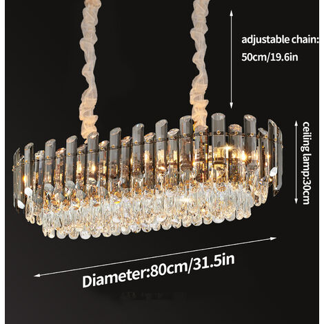 Ceiling Lamp Smoke Gray Clear Crystal Chandelier E14 Bulbs Raindrop Pendant Light, 80cm